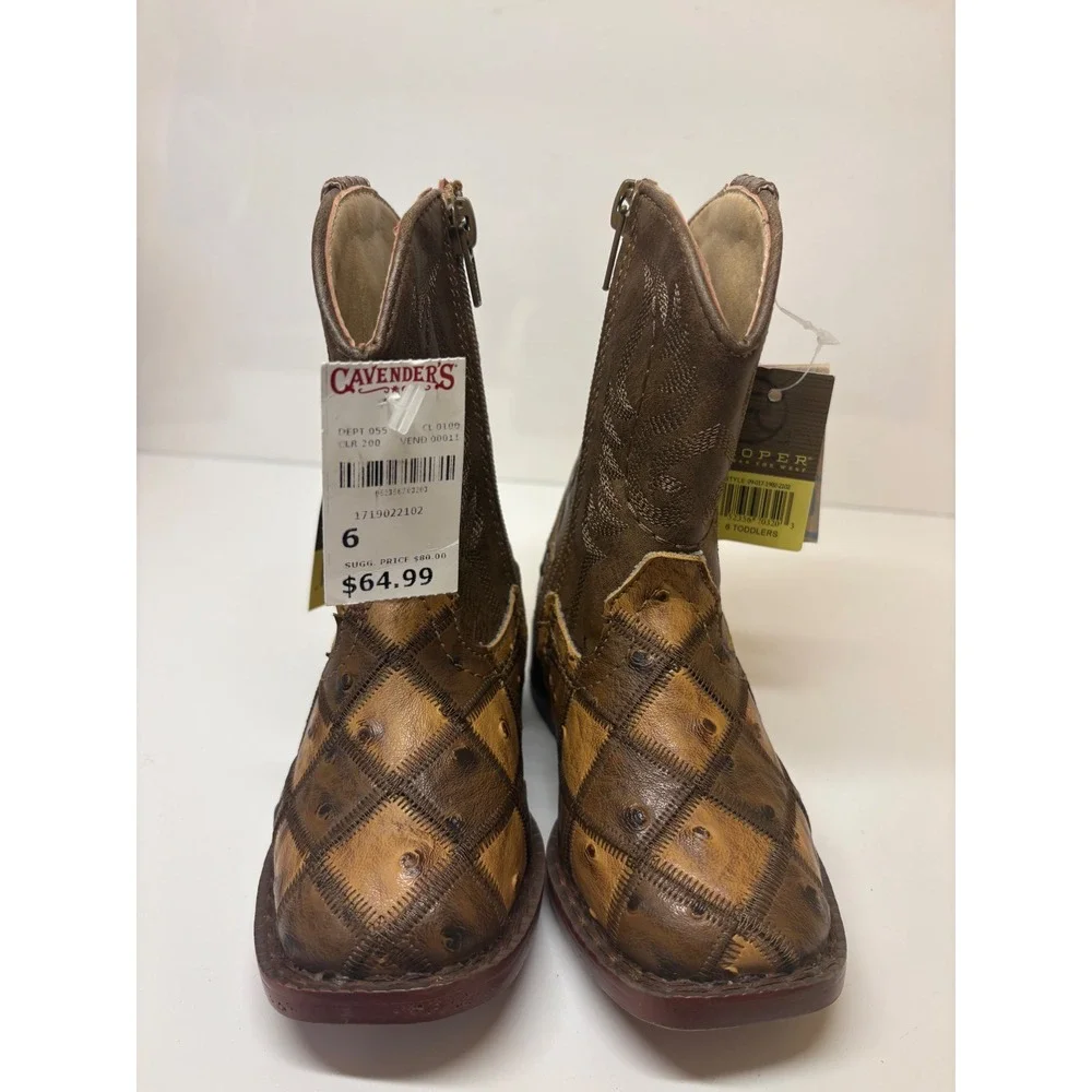 Roper Toddler Boys Brown Tan Faux Ostrich Patchwork Cowboy Boots size 6